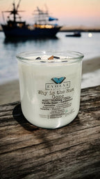 Evolve Botanica Rocks Candle - Why Is The Rum Gone? (Wood Wick, Hematite (Grounding, Balancing, Transformation), Howlite (Release, Patience, Inner Peace)