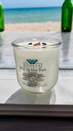 Evolve Botanica Rocks Candle - Why Is The Rum Gone? (Wood Wick, Hematite (Grounding, Balancing, Transformation), Howlite (Release, Patience, Inner Peace)
