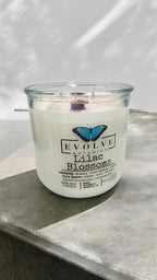 Evolve Botanica Rocks Candle - Lilac Blossoms (Wood Wick, Lepidolite Gemstone Soy Candle)