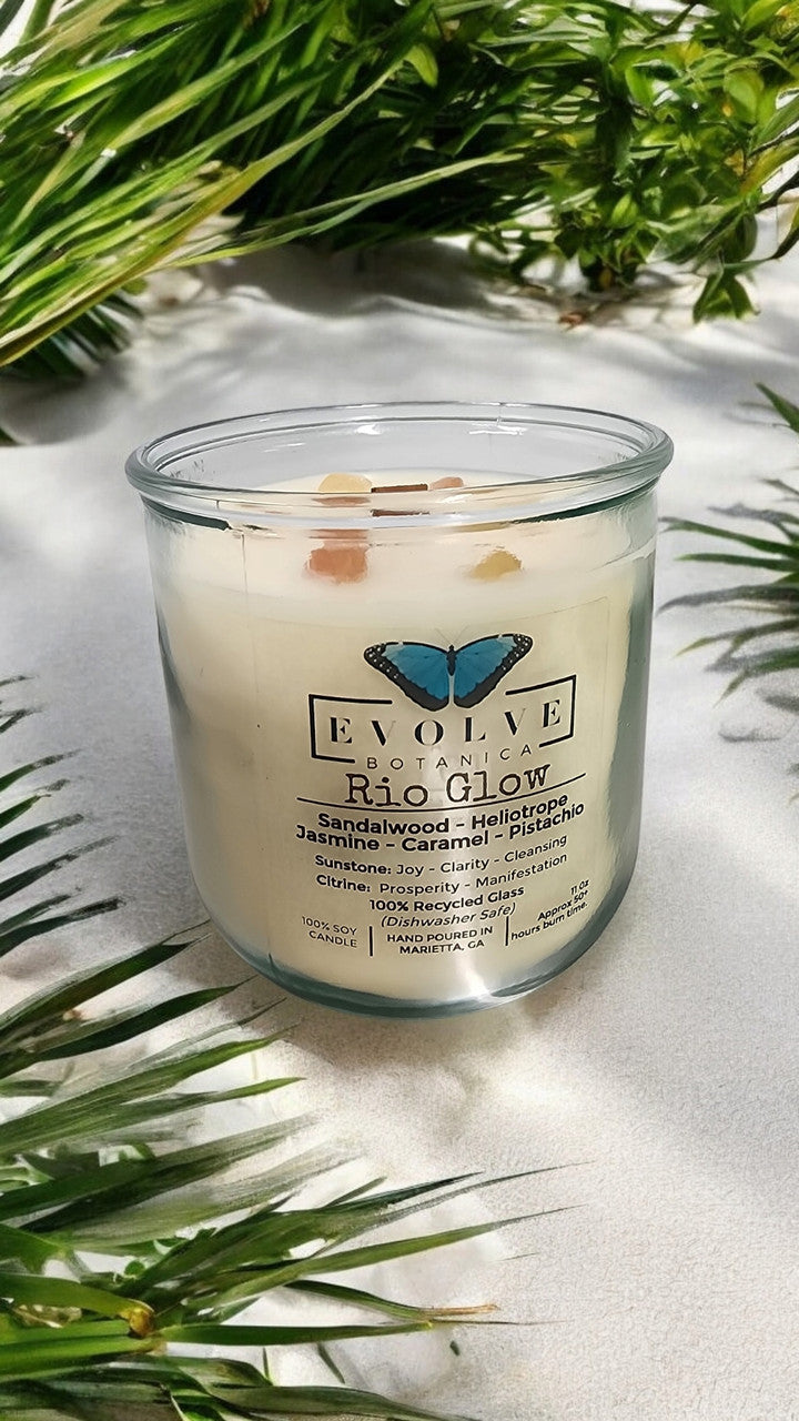 Rocks Candle - Rio Glow (Wood Wick Sunstone & Citrine Gemstone Soy Candle)