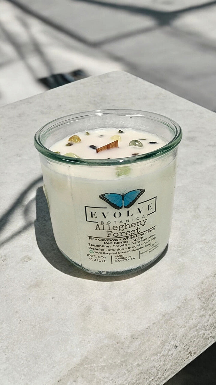 Rocks Candle - Allegheny Forest (Wood Wick Serpentine & Prehnite Gemstone Soy Candle)