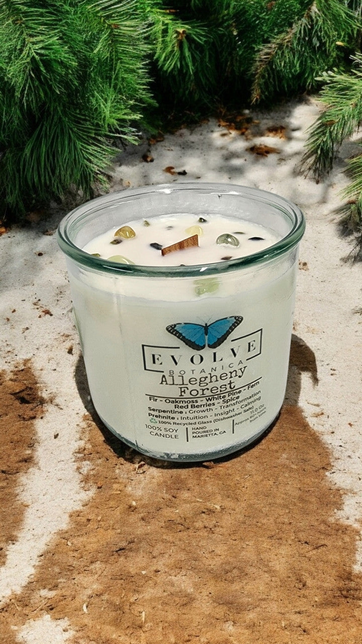 Rocks Candle - Allegheny Forest (Wood Wick Serpentine & Prehnite Gemstone Soy Candle)