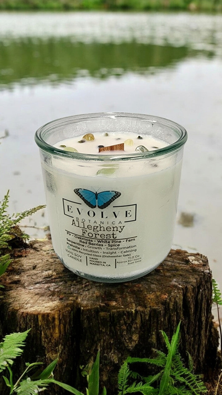 Rocks Candle - Allegheny Forest (Wood Wick Serpentine & Prehnite Gemstone Soy Candle)