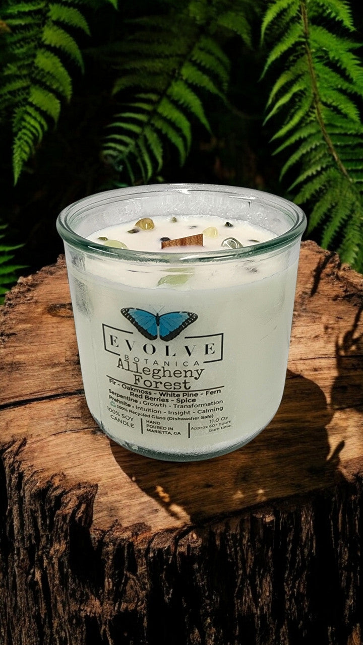 Rocks Candle - Allegheny Forest (Wood Wick Serpentine & Prehnite Gemstone Soy Candle)