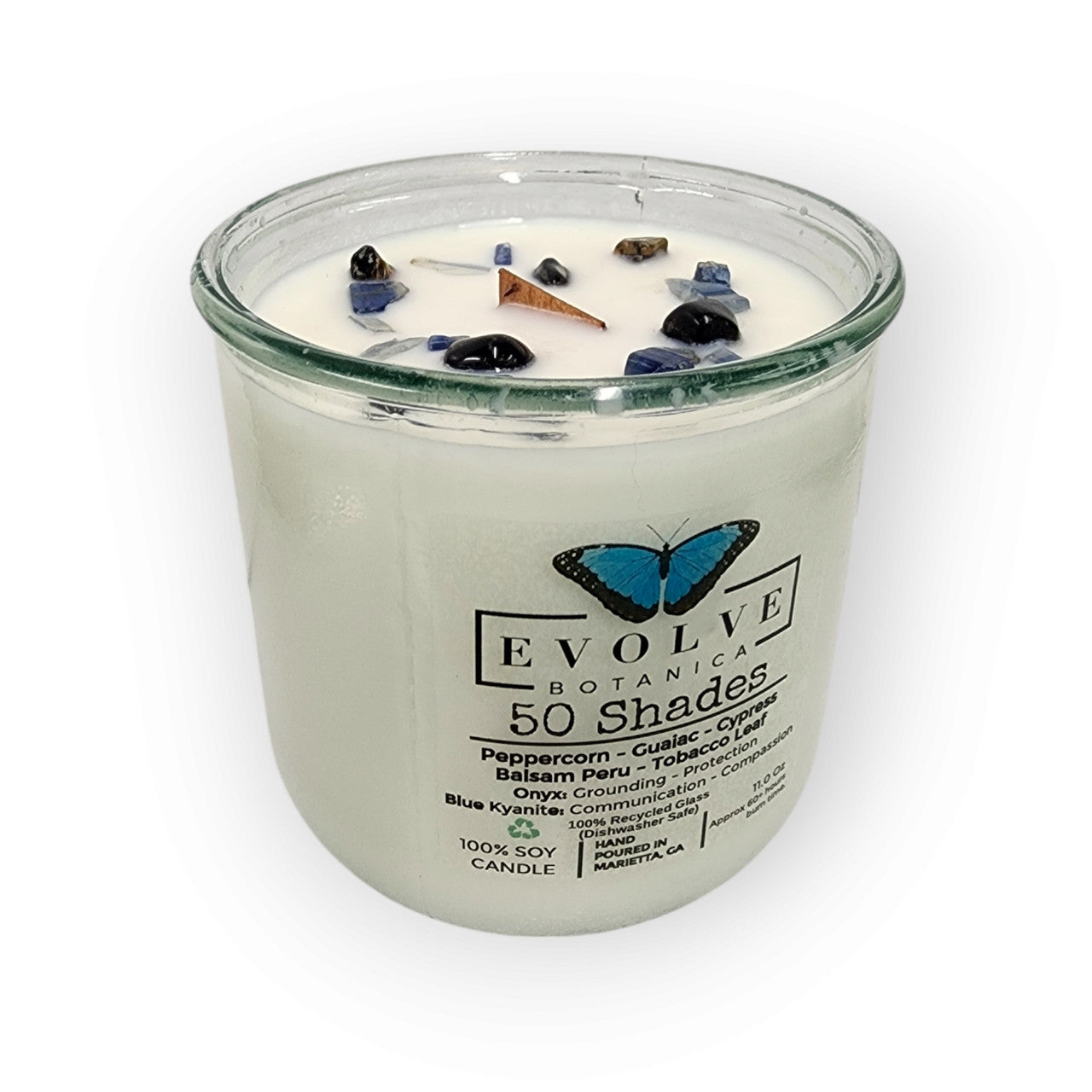 Evolve Botanica Rocks Candle – 50 Shades (Wood Wick, Onyx & Blue Kyanite, Soy Candle)