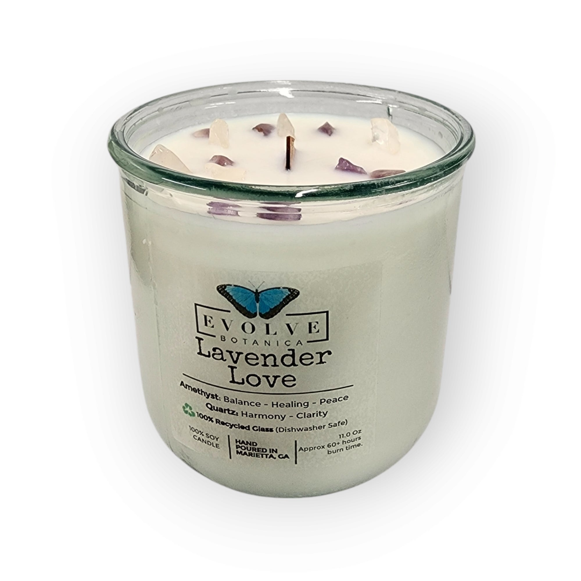 Rocks Candle - Lavender Love (Wood Wick, Amethyst & Quartz, Soy Candle)
