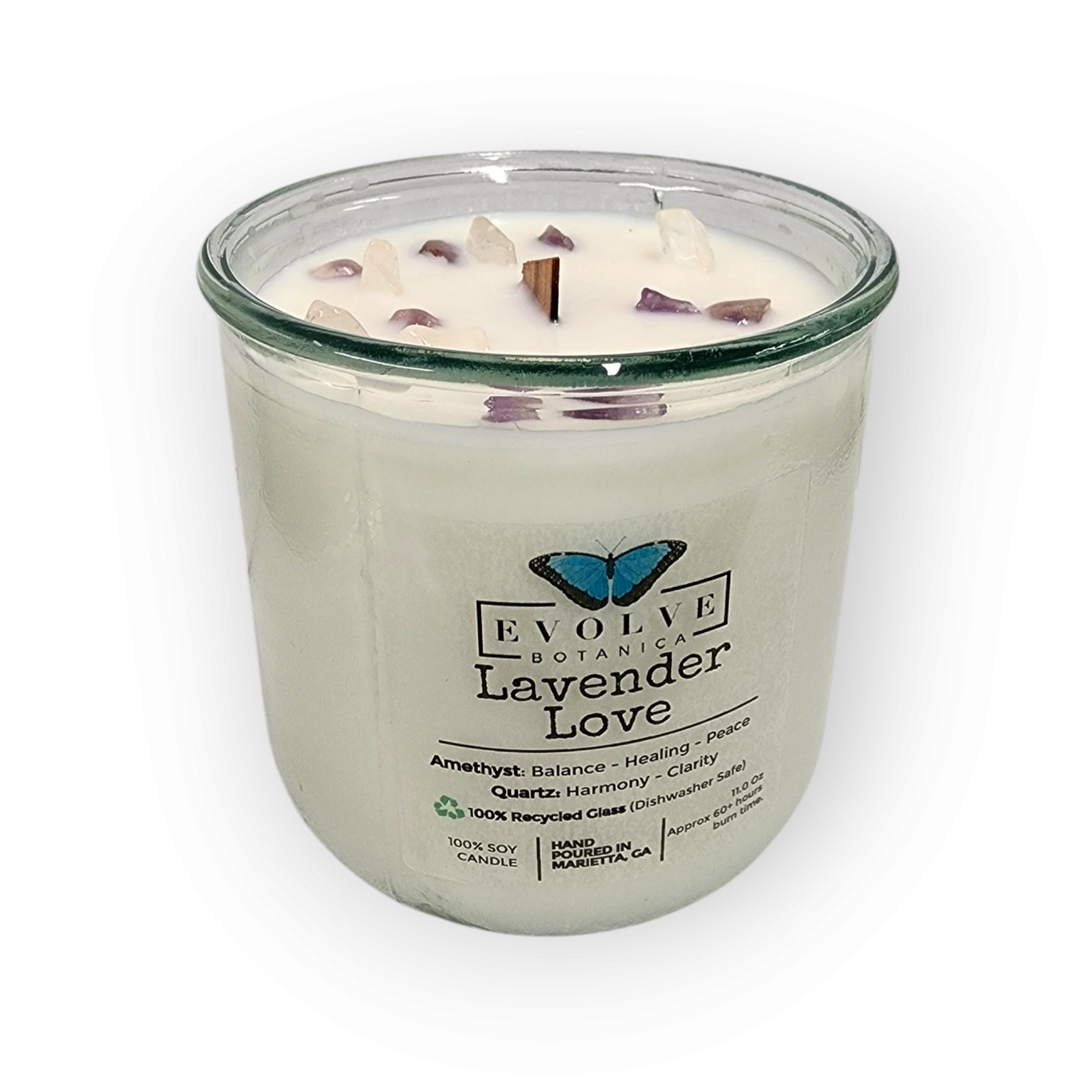 Rocks Candle - Lavender Love (Wood Wick, Amethyst & Quartz, Soy Candle)