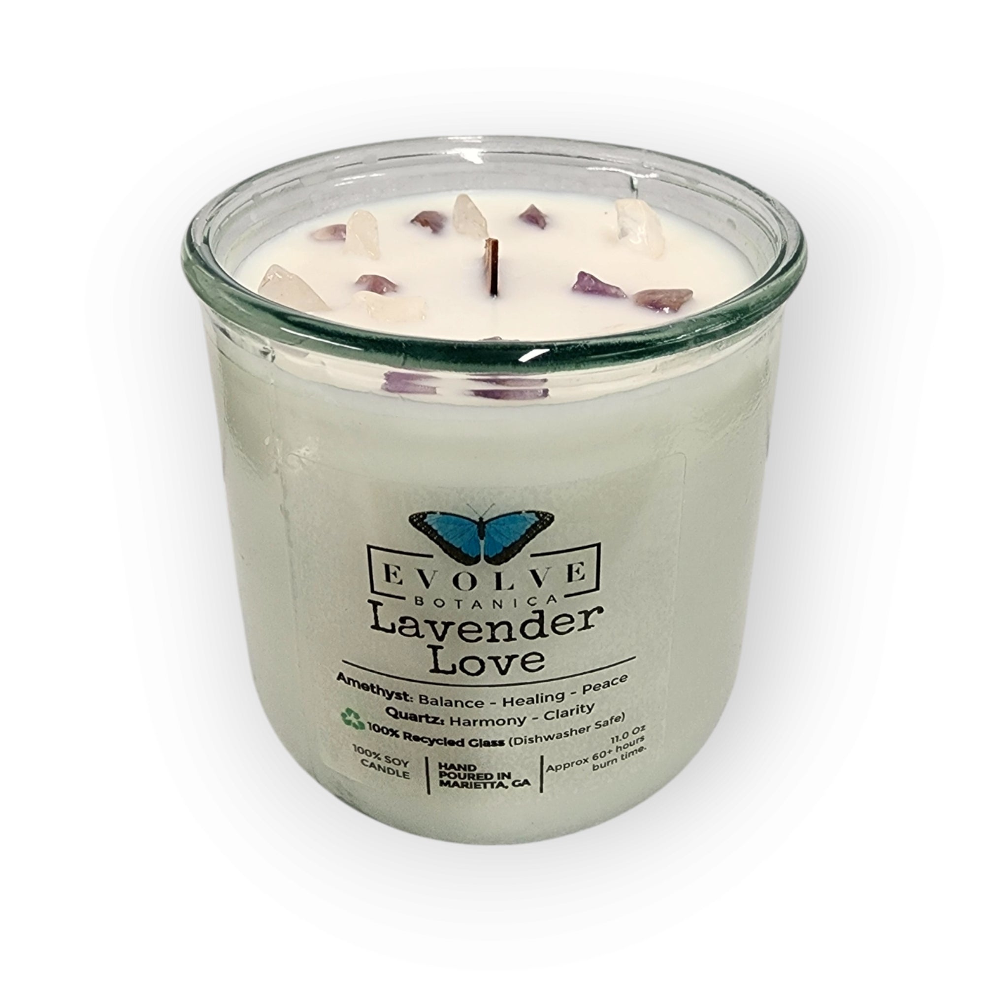 Rocks Candle - Lavender Love (Wood Wick, Amethyst & Quartz, Soy Candle)