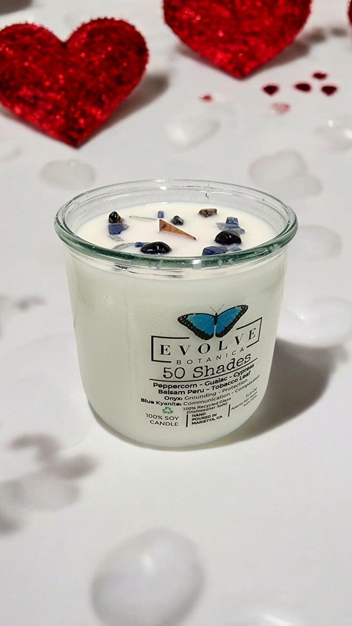 Evolve Botanica Rocks Candle – 50 Shades (Wood Wick, Onyx & Blue Kyanite, Soy Candle)