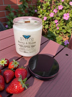 Berry & Bloom 9oz Jam Jar Soy Candle, Green Aventurine & Rose Quartz
