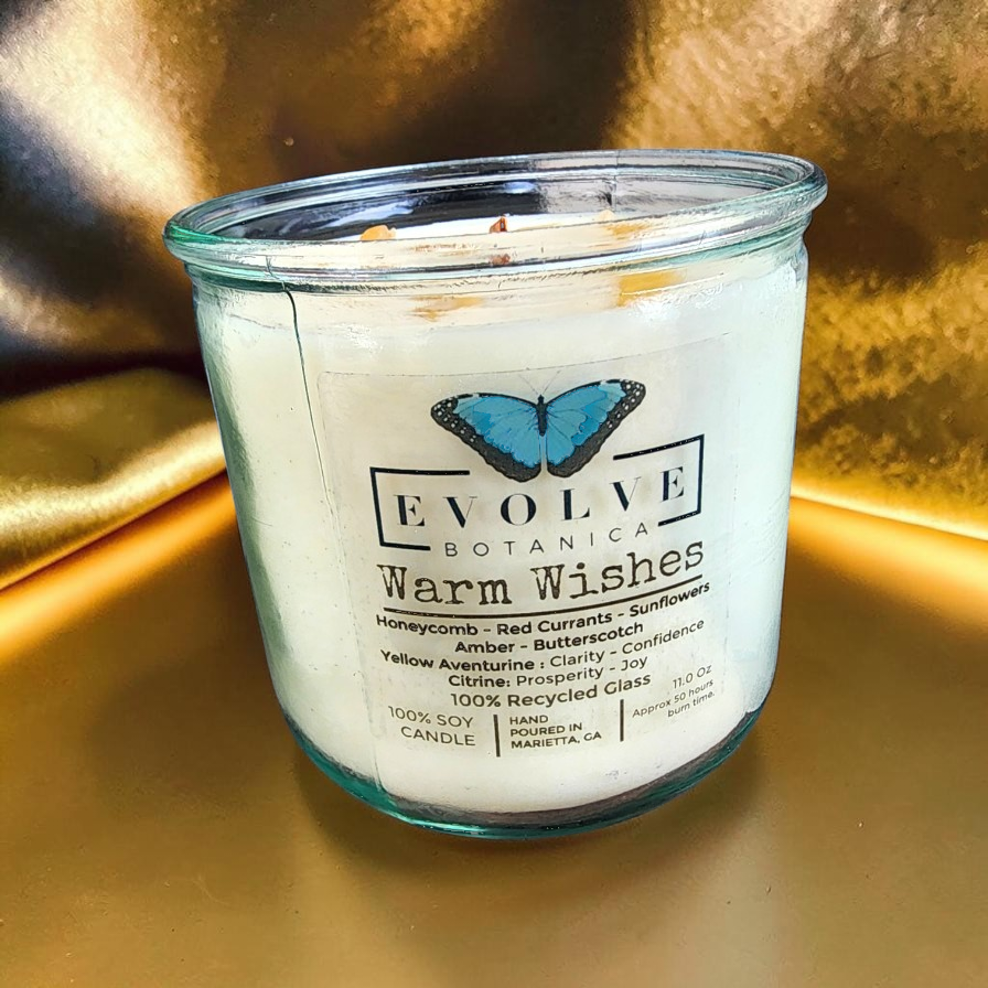 Rocks Candle - Warm Wishes (Wood Wick Citrine & Aventurine Gemstone Soy Candle)