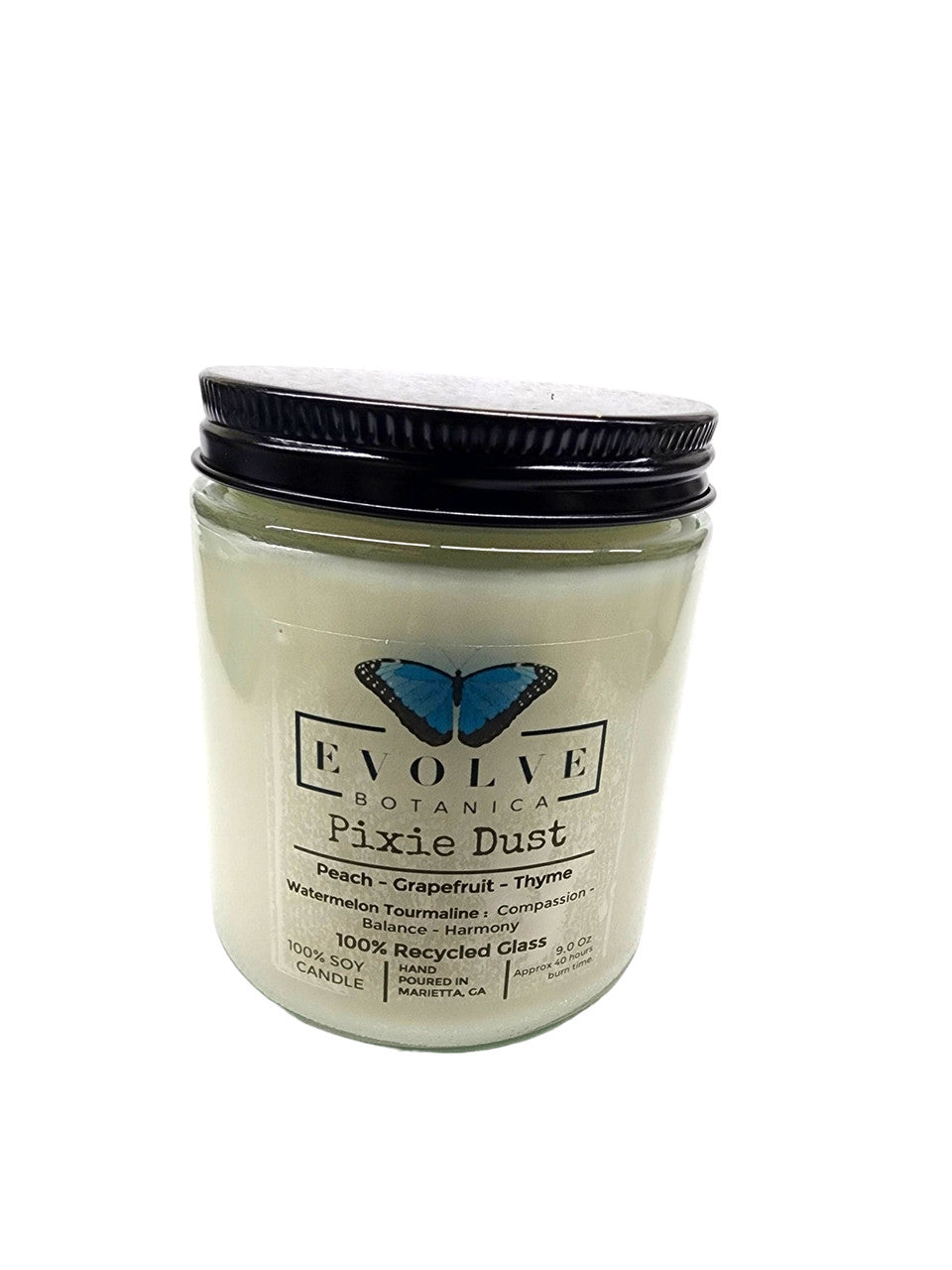 Evolve Botanica Classic 9oz Jam Jar Crystal Soy Candle - Pixie Dust (Watermelon Tourmaline)