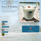 Beach & Bamboo scent notes — Bamboo, Coconut, and Pineapple paired with a Sunstone crystal. Evolve Botanica Rocks candle: 11 oz soy wax, wood wick, reusable glass.