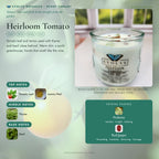 Heirloom Tomato scent notes — Tomato Leaf, Lemon Peel, Thyme, and Basil paired with Prehnite and Red Jasper crystals. Evolve Botanica Rocks candle: 11 oz soy wax, wood wick, reusable glass.