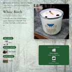 White Birch scent notes — Birch, Black Pepper, and Cypress paired with Snow Quartz and Onyx crystals. Evolve Botanica Rocks candle: 11 oz soy wax, wood wick, reusable glass.