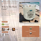 Why Is The Rum Gone? scent notes — Rum, Nutmeg, Clove, Vanilla Bean, and Cardamom paired with Hematite and Howlite crystals. Evolve Botanica Rocks candle: 11 oz soy wax, wood wick, reusable glass.