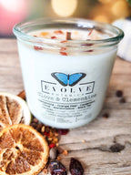 Rocks Candle - Clove & Clementine (Wood Wick, Carnelian & Citrine, Soy Candle)