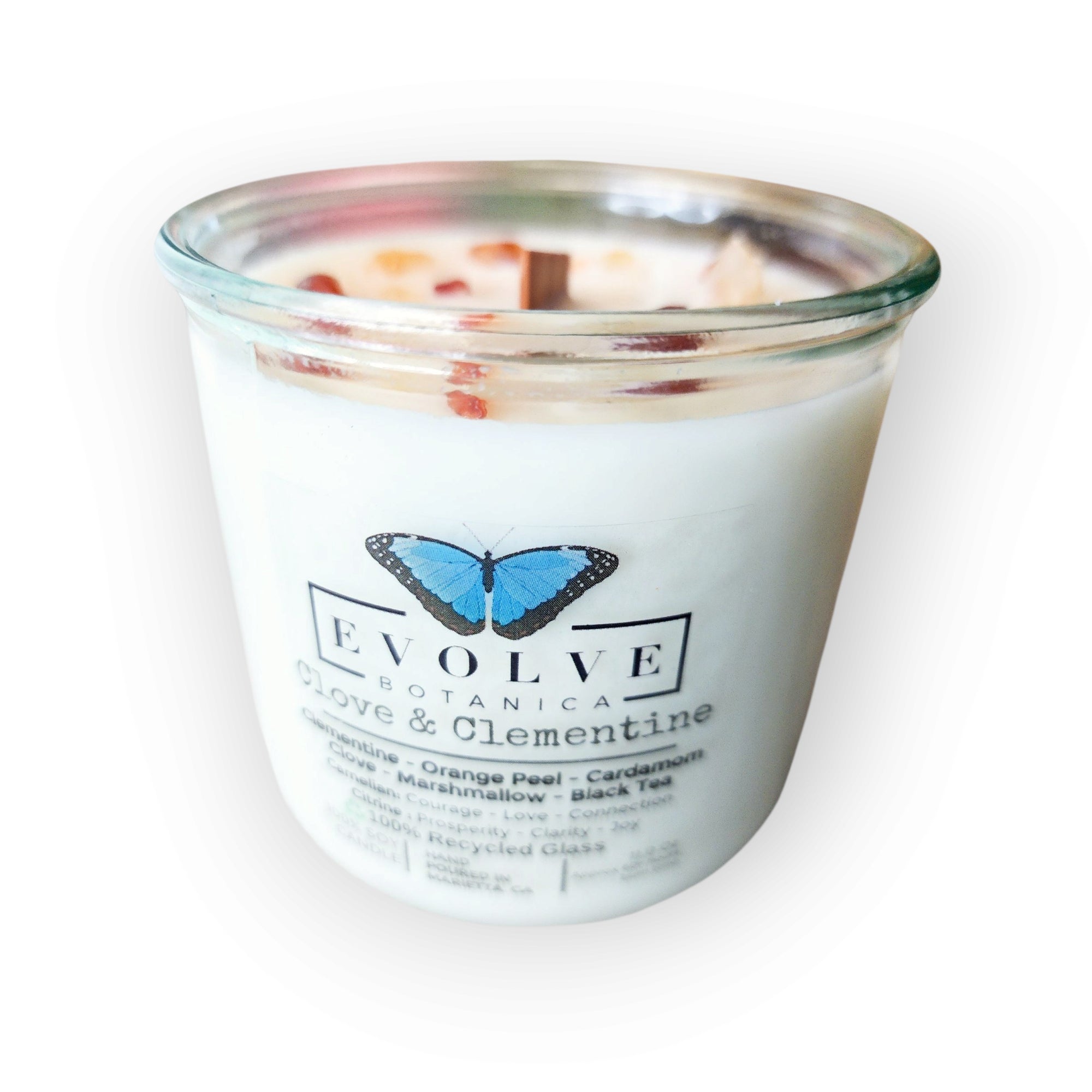 Rocks Candle - Clove & Clementine (Wood Wick, Carnelian & Citrine, Soy Candle)