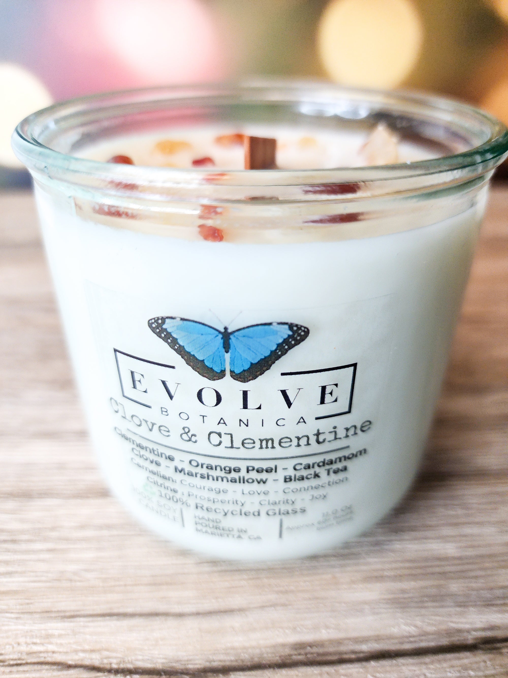 Rocks Candle - Clove & Clementine (Wood Wick, Carnelian & Citrine, Soy Candle)