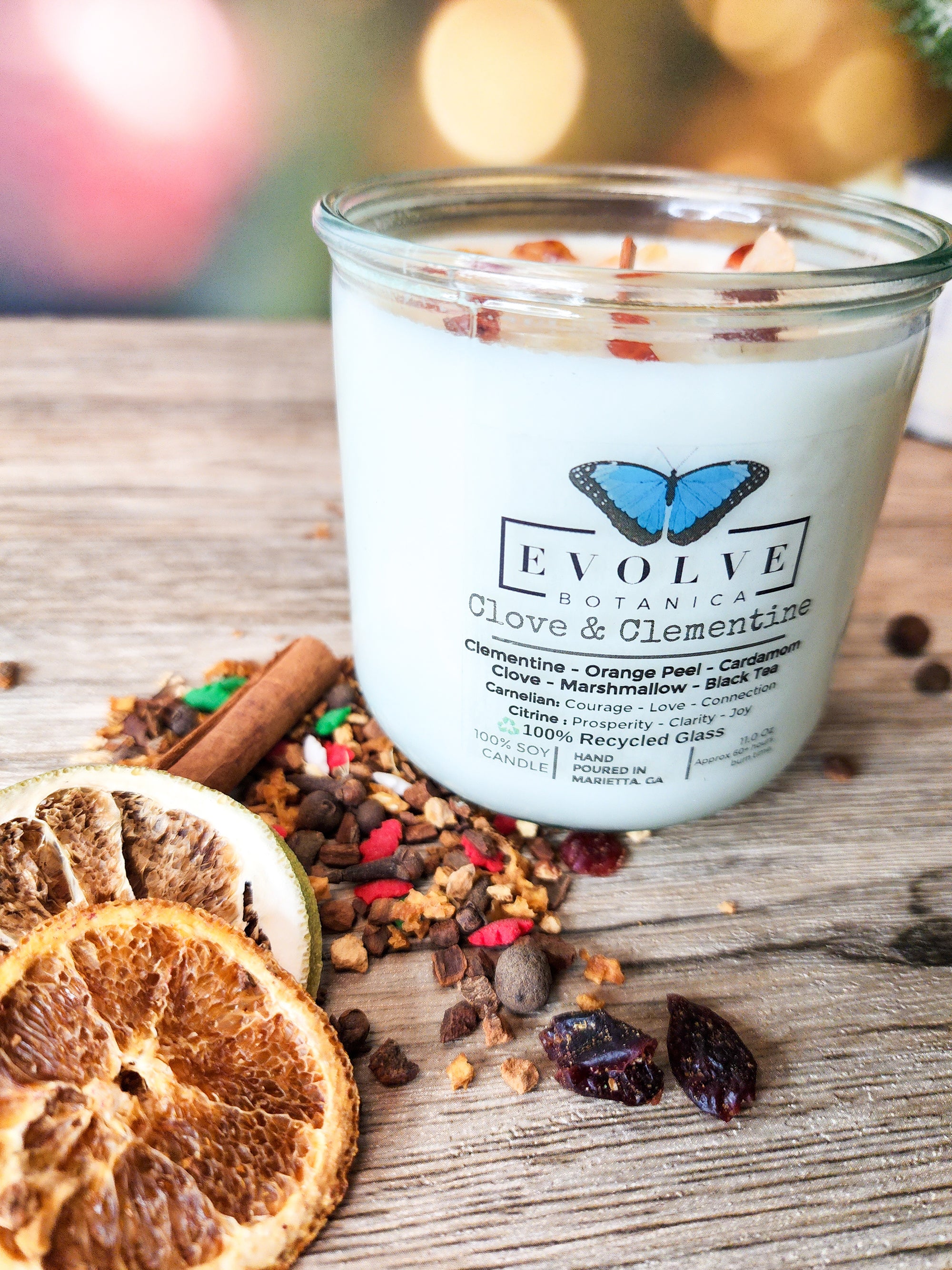 Rocks Candle - Clove & Clementine (Wood Wick, Carnelian & Citrine, Soy Candle)