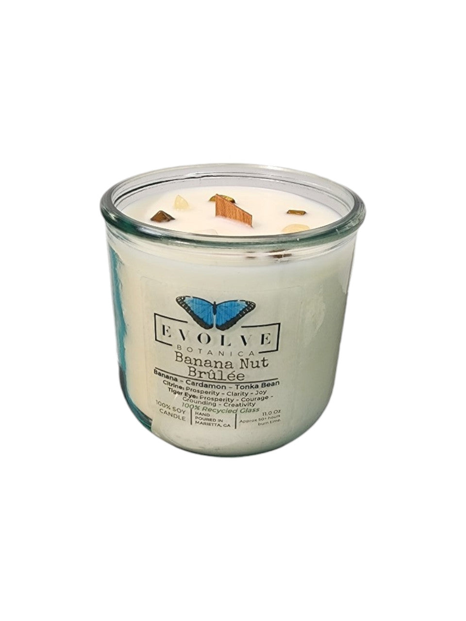 Evolve Botanica Rocks Candle - Banana Nut Brulee (Wood Wick Citrine & Tiger Eye Gemstone Soy Candle)