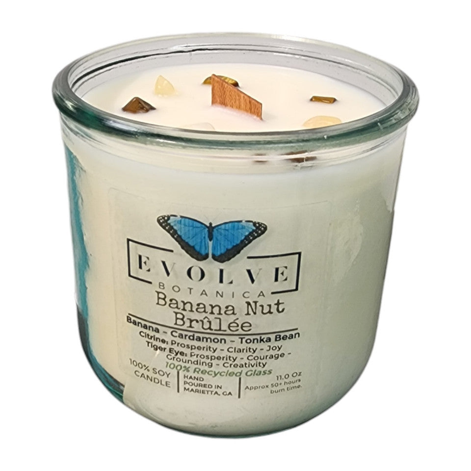 Evolve Botanica Rocks Candle - Banana Nut Brulee (Wood Wick Citrine & Tiger Eye Gemstone Soy Candle)