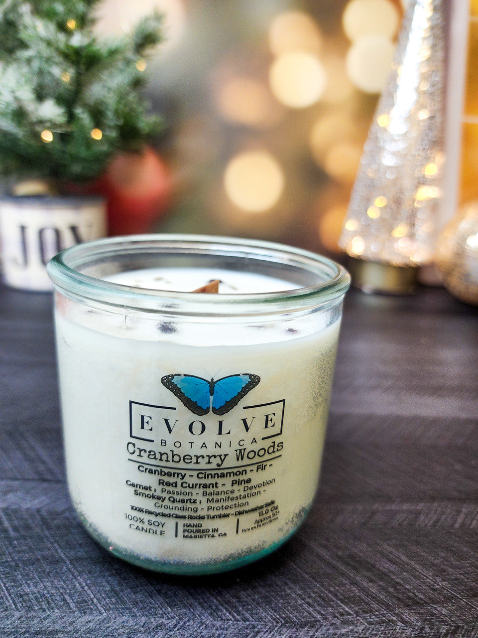 Cranberry Woods candle from above showing handcrafted soy wax