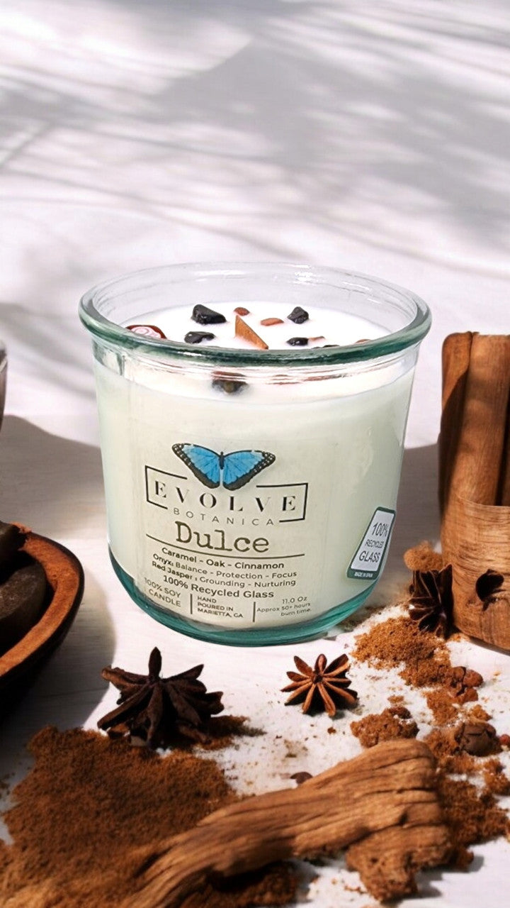 Evolve Botanica Rocks Candle - Dulce (Wood Wick Red Jasper & Onyx Gemstone Soy Candle)