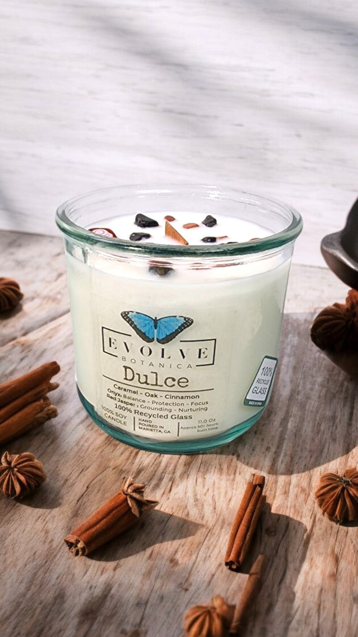 Dulce Rocks candle styled with caramel accents — sweet treat decor