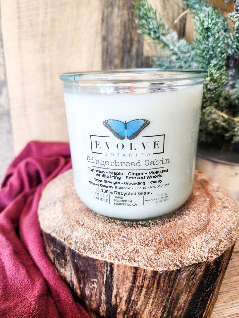 Evolve Botanica Rocks Candle - Gingerbread Cabin (Wood Wick, Onyx & Smoky Quartz, Soy Candle)