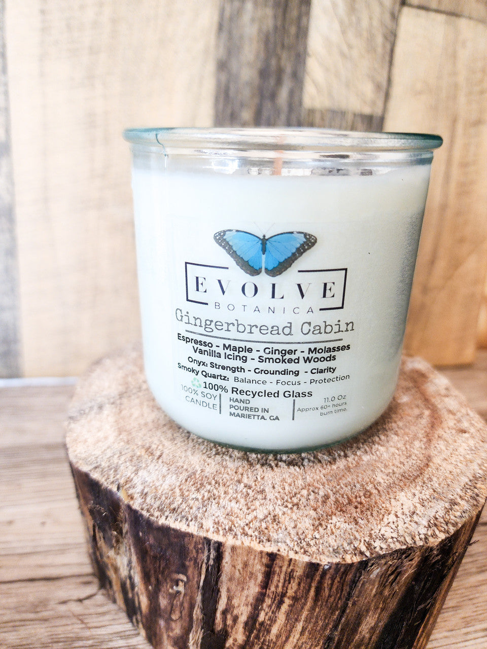 Evolve Botanica Rocks Candle - Gingerbread Cabin (Wood Wick, Onyx & Smoky Quartz, Soy Candle)