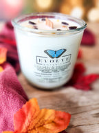 Evolve Botanica Rocks Candle - Hearth & Harvest (Wood Wick, Yellow Aventurine & Garnet, Soy Candle)