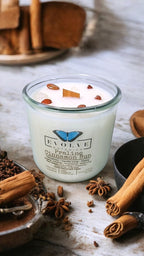 Evolve Botanica Rocks Candle - Rocks Candle - Praline Cinnamon Bun (Wood Wick Red Jasper & Clear Quartz Gemstone Soy Candle)