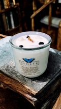 White Birch wood wick soy candle lit — fresh winter birch atmosphere