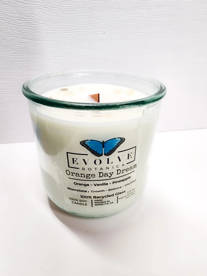 Close-up of Orange Day Dream candle — bright orange & vanilla sweet scent