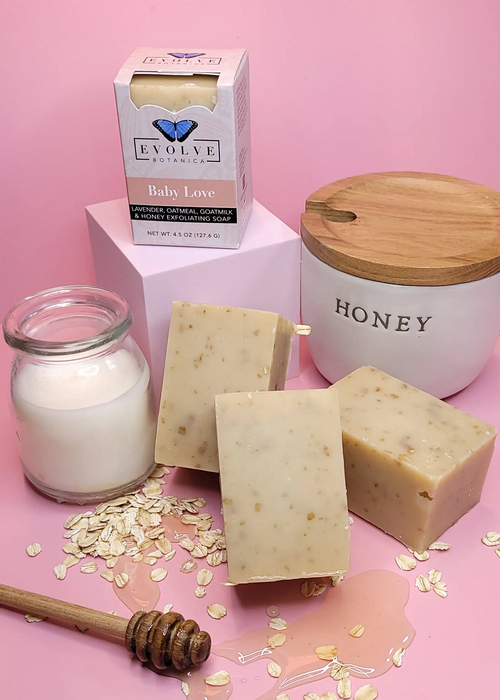 Baby Love goat milk soap bar with oatmeal, lavender & honey for sensitive skin