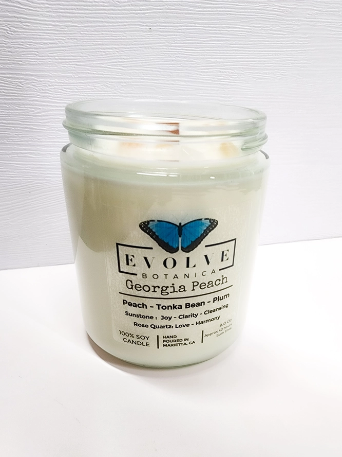 Evolve Botanica Classic 9oz Jam Jar Crystal Soy Candle - Georgia Peach