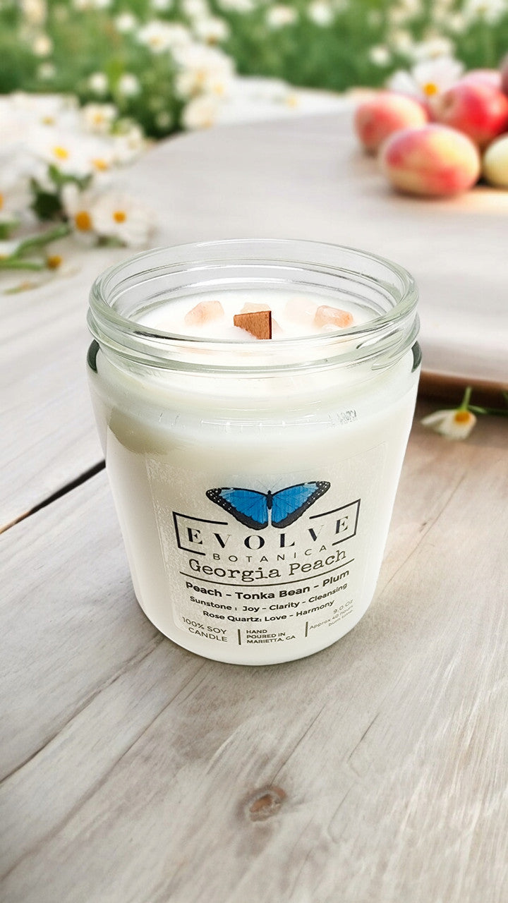 Evolve Botanica Classic 9oz Jam Jar Crystal Soy Candle - Georgia Peach