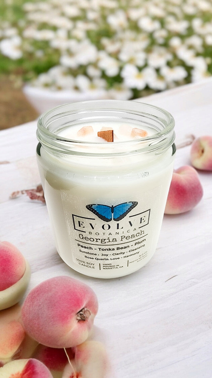 Evolve Botanica Classic 9oz Jam Jar Crystal Soy Candle - Georgia Peach