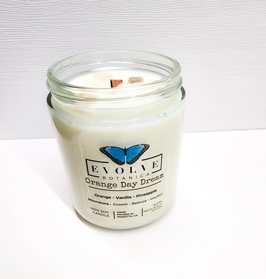 Evolve Botanica Classic 9oz Jam Jar Crystal Soy Candle - Orange Day Dream