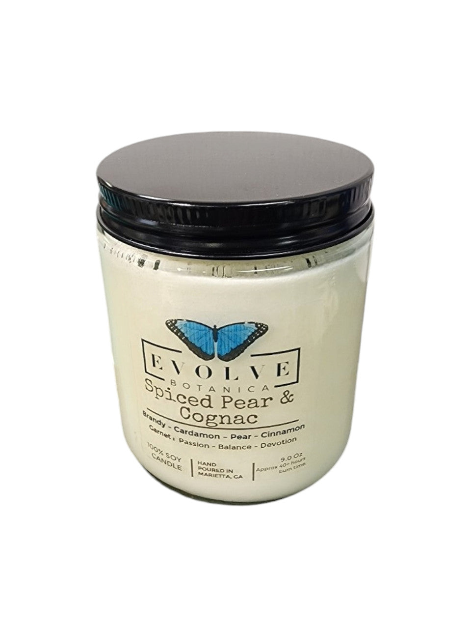 Evolve Botanica Classic 9oz Jam Jar Crystal Soy Candle - Spiced Pear & Cognac (Garnet)