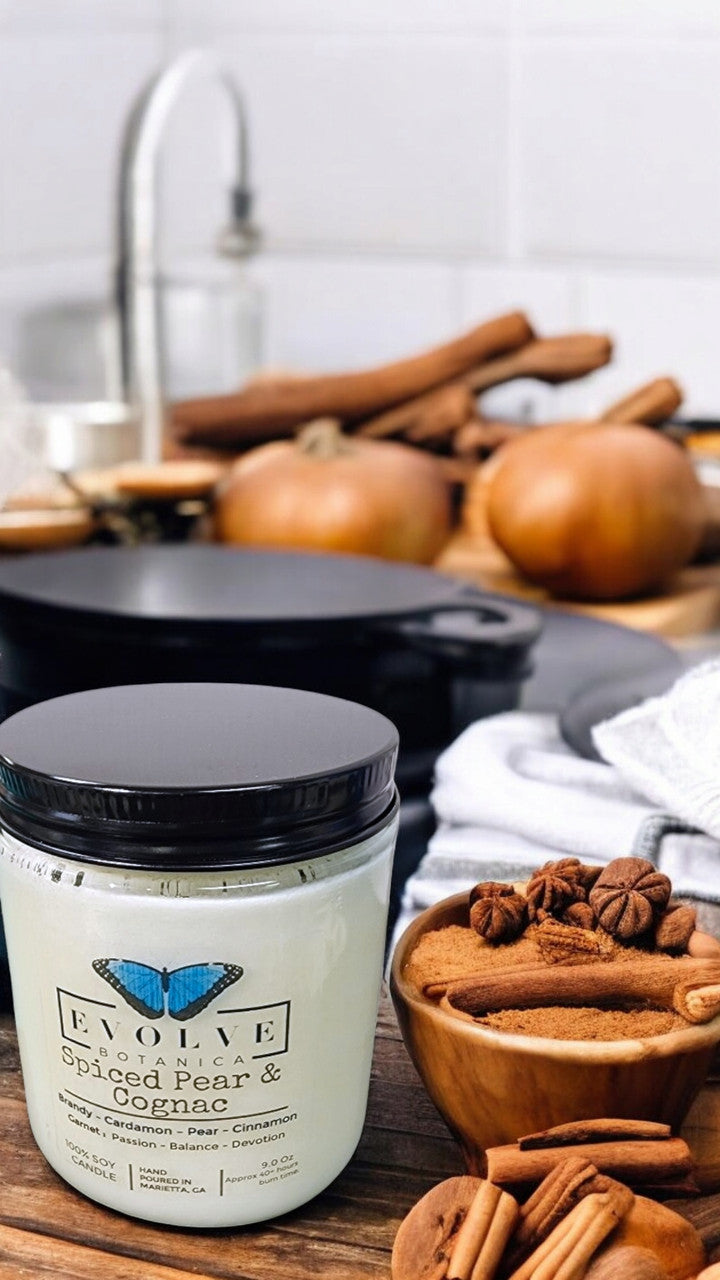 Evolve Botanica Classic 9oz Jam Jar Crystal Soy Candle - Spiced Pear & Cognac (Garnet)