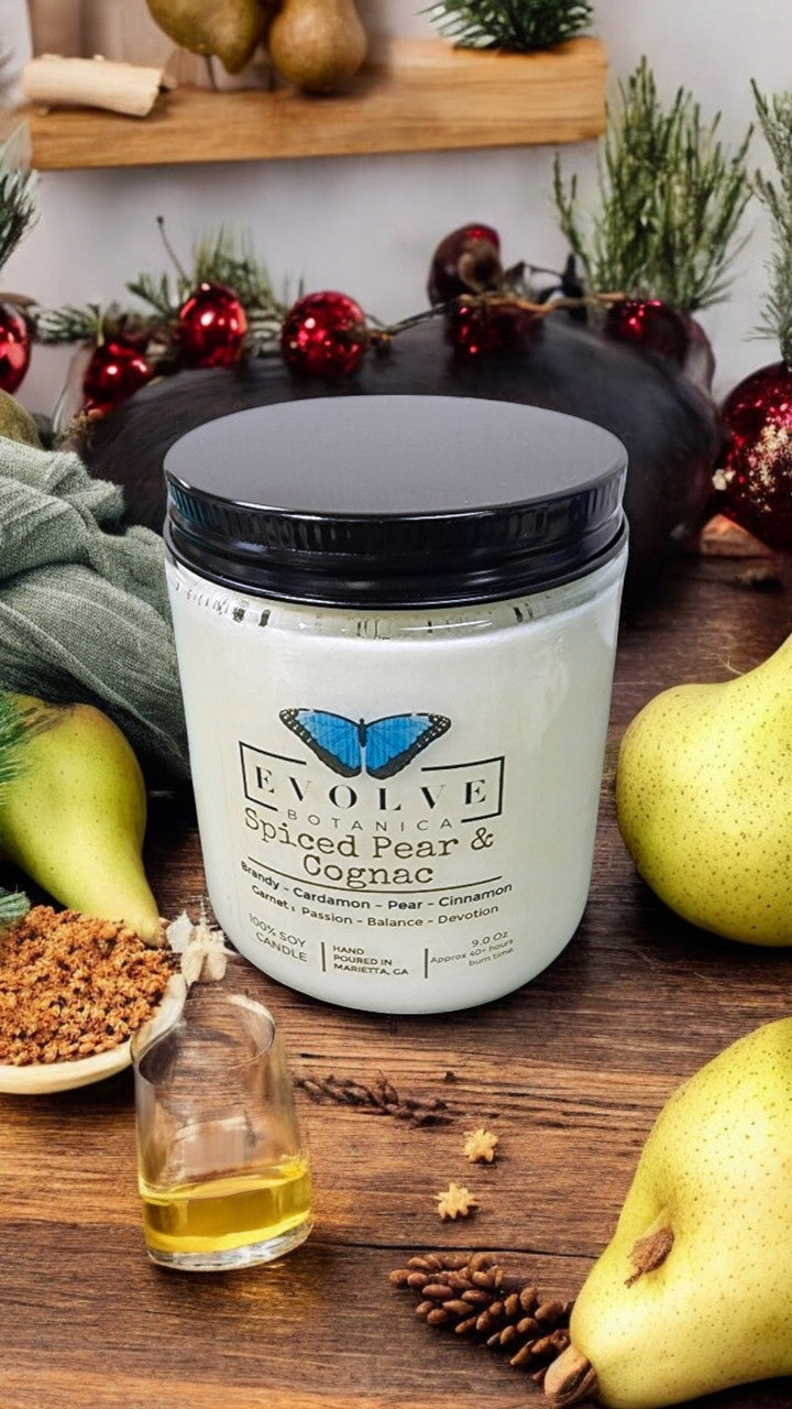 Evolve Botanica Classic 9oz Jam Jar Crystal Soy Candle - Spiced Pear & Cognac (Garnet)