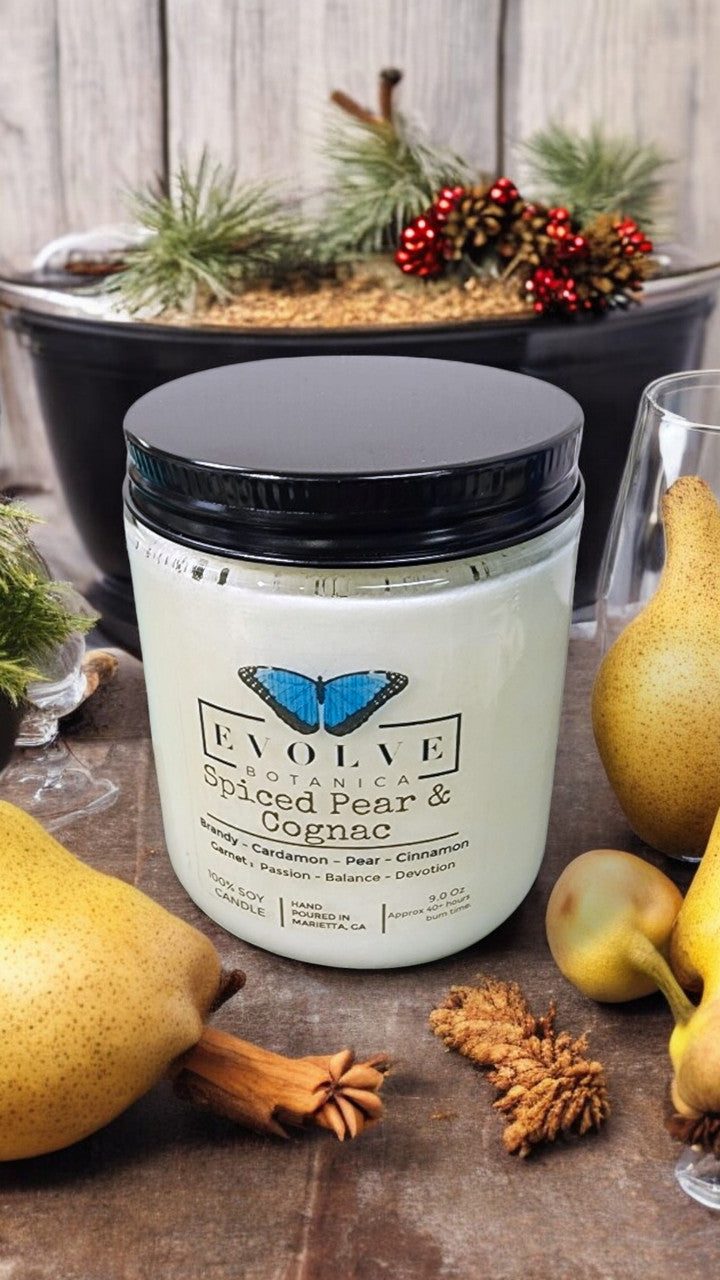 Evolve Botanica Classic 9oz Jam Jar Crystal Soy Candle - Spiced Pear & Cognac (Garnet)