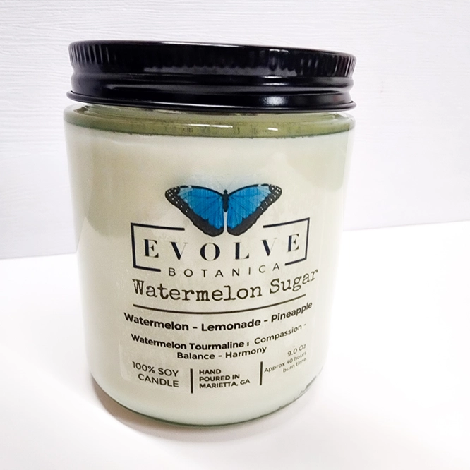 Evolve Botanica Classic 9oz Jam Jar Crystal Soy Candle - Watermelon Sugar