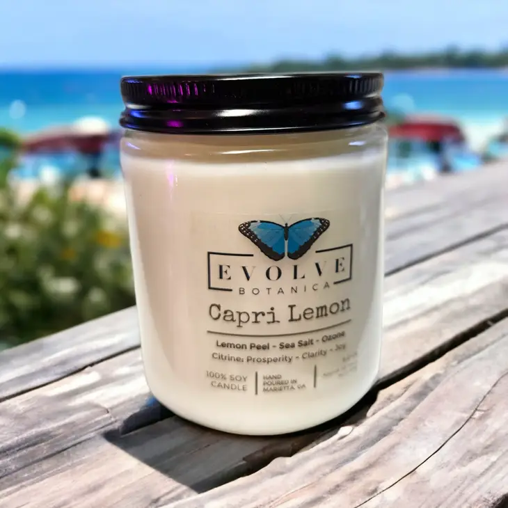Classic 9oz Jam Jar Crystal Soy Candle - Capri Lemon (Citrine) Evolve Botanica