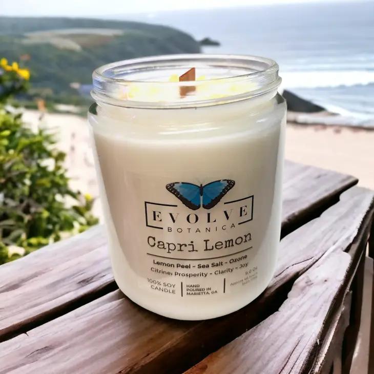 Classic 9oz Jam Jar Crystal Soy Candle - Capri Lemon (Citrine) Evolve Botanica
