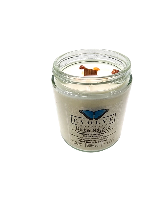 Evolve Botanica Classic 9oz Jam Jar Crystal Soy Candle - Date Night (Rose Quartz & Carnelian)