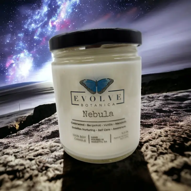 Classic 9oz Jam Jar Crystal Soy Candle - Nebula (Sodalite) Evolve Botanica