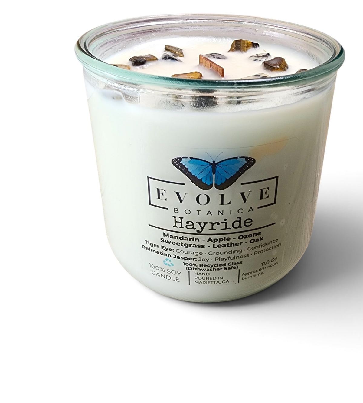 Hayride Rocks Candle front label on white background